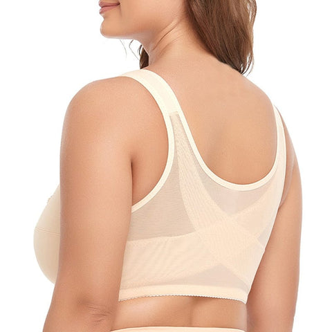 CurvyPower | UK Bras Women's Front Closure Full Coverage Wire Free Back Support Bra