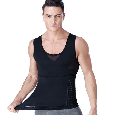 CurvyPower | Be You ! Men Slimming Compression Body Shaper Corset Vest With Side Hooks Waist Trainer