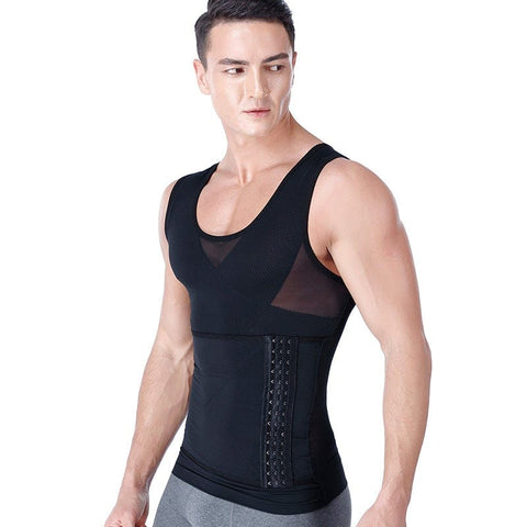 CurvyPower | Be You ! Men Slimming Compression Body Shaper Corset Vest With Side Hooks Waist Trainer