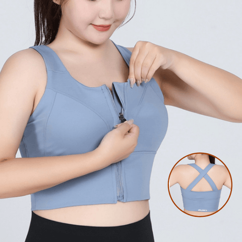 CurvyPower | Be You ! S / Blue High Intensity Sports Bra Front Shockproof with Zippers