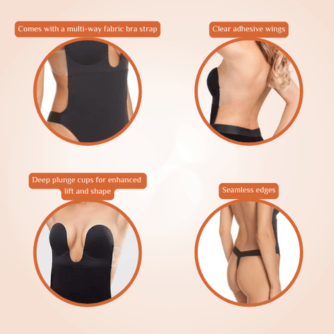 CurvyPower | Be You ! Shapewear Deep U-Plunge Self Adhesive Backless Invisible Low Back One Piece Bodysuit