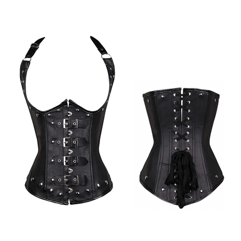 CurvyPower | UK Shapewear Women's Gothic Rivets Halter Top Underbust Corsets