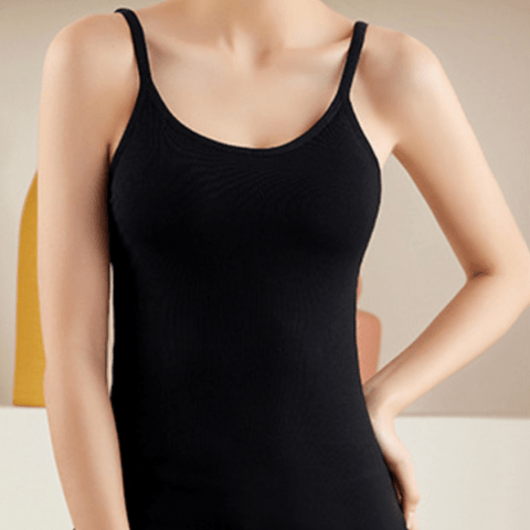 CurvyPower | UK Shirts & Tops Black / S Spaghetti Straps Padded Camisole with Built-In Bra Tank Tops