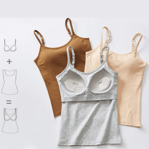 CurvyPower | UK Shirts & Tops Spaghetti Straps Padded Camisole with Built-In Bra Tank Tops