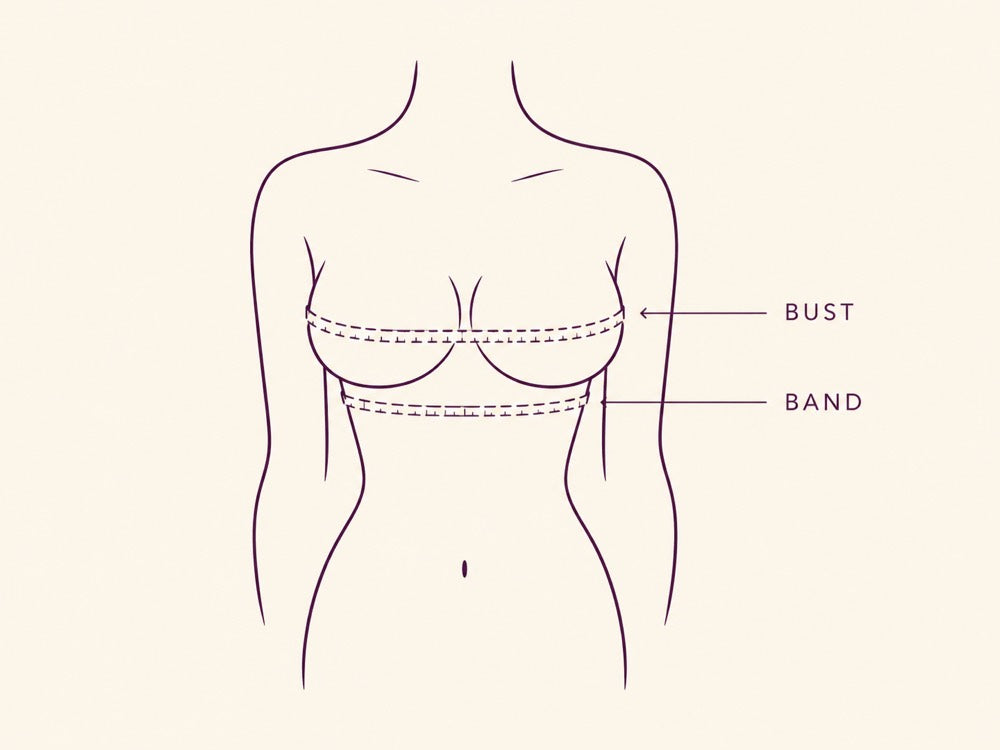 Where to place the tape measure: around the ribcage under the bust for the band, and around the fullest part for the bust